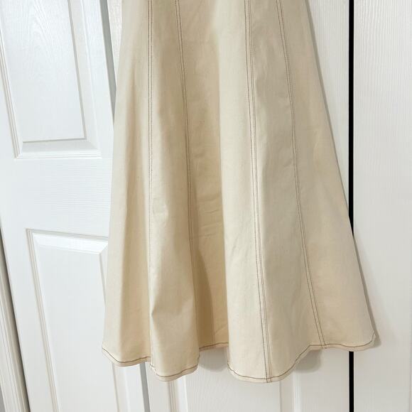 NWOT Zara Cream Ivory Topstitch Midi Square Neck Dress Women’s Size XS - Picture 4 of 14